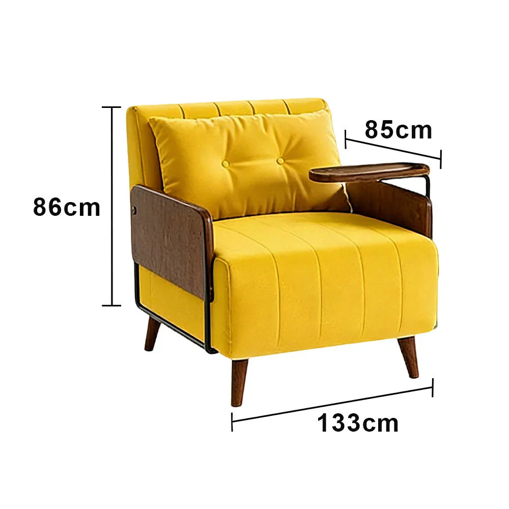 LUXORA Modern Cat-Scratch Fabric Armchair, Solid Walnut Wood Frame, Compact Single Sofa for Small Spaces - Yellow - Image 6