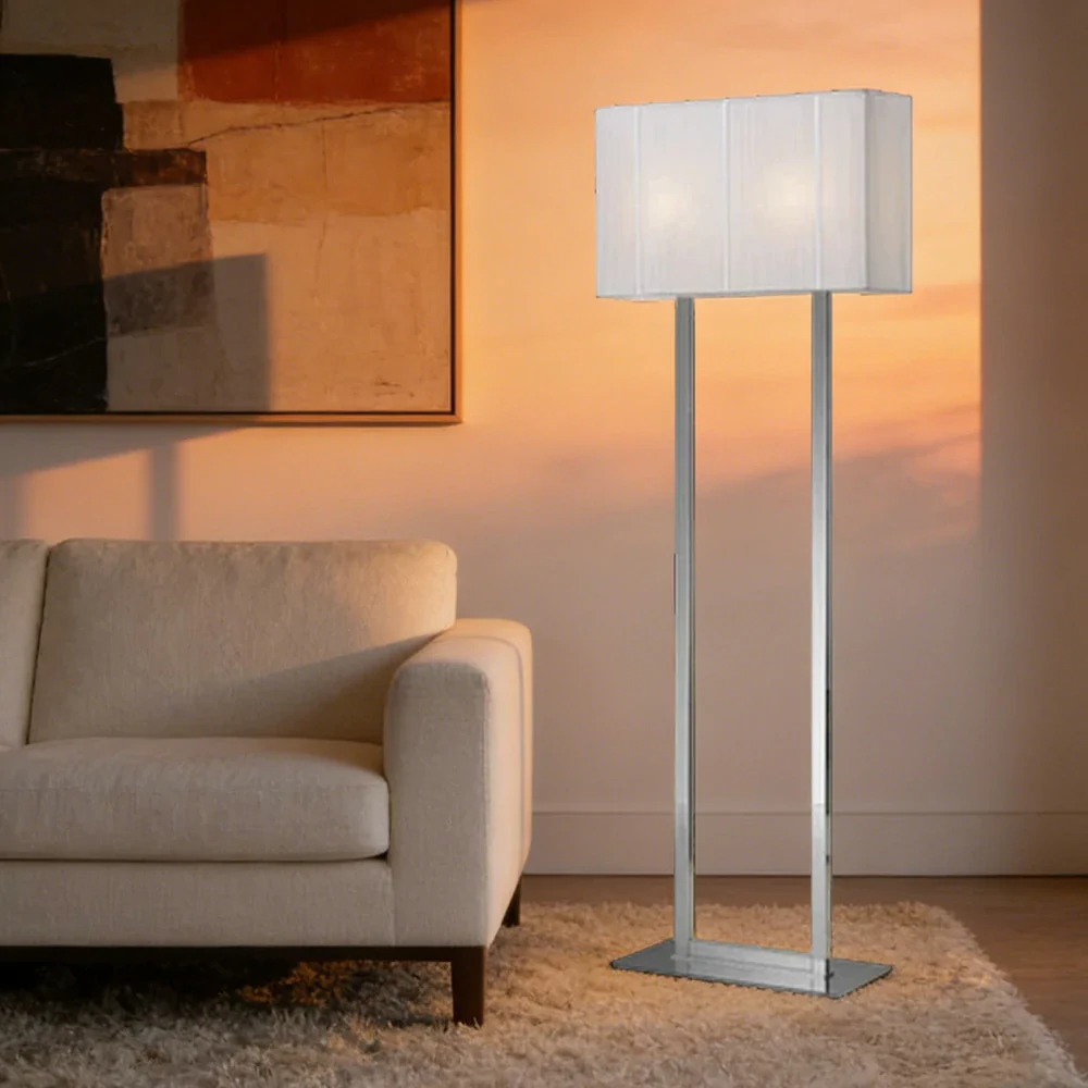 LUXORA Floor Lamp Soft Ambient Lighting White Shade Silver Base Metal Frame Hand-Crafted Wire Design - Image 4