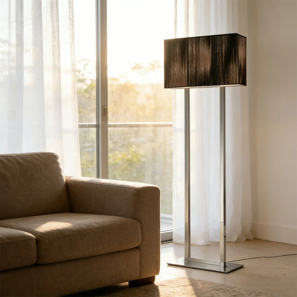 LUXORA Floor Lamp Soft Ambient Lighting Grey Shade Silver Base Metal Frame Hand-Crafted Wire Design - Image 2