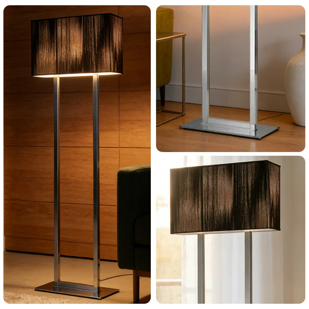 LUXORA Floor Lamp Soft Ambient Lighting Grey Shade Silver Base Metal Frame Hand-Crafted Wire Design - Image 3
