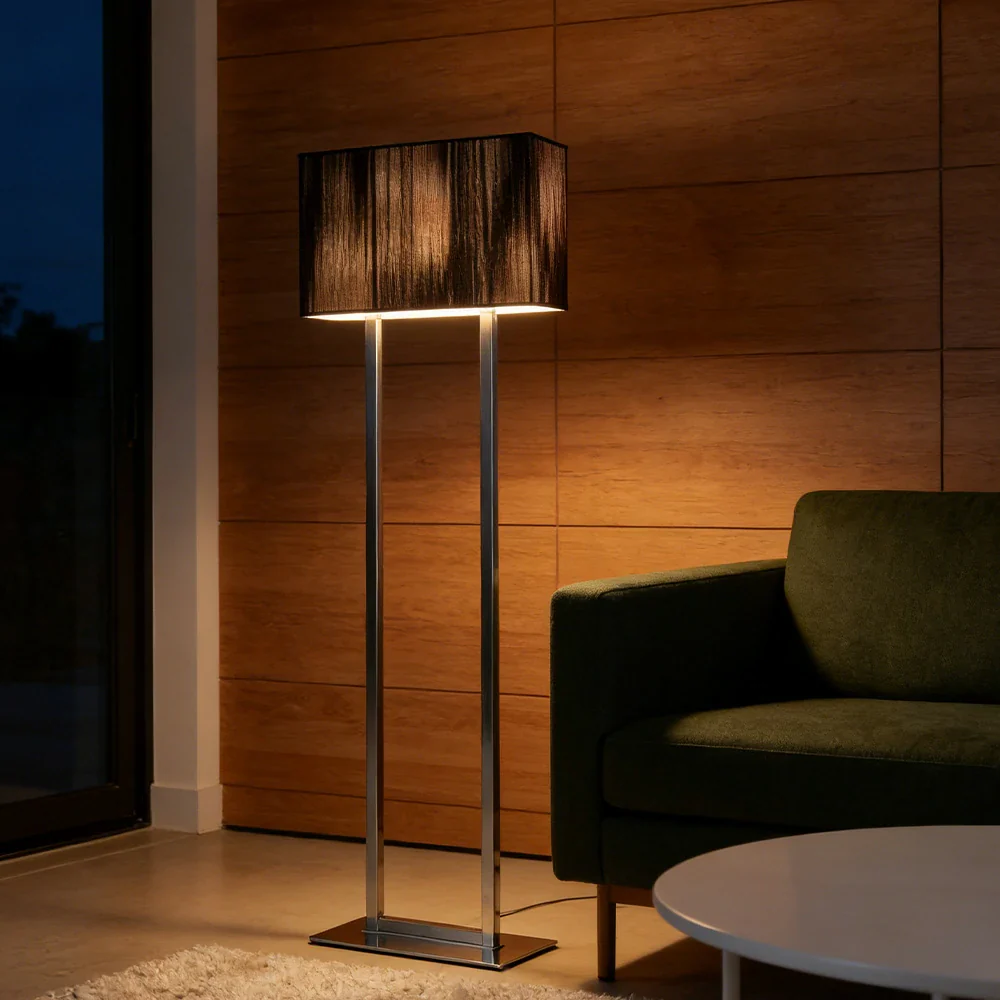 LUXORA Floor Lamp Soft Ambient Lighting Grey Shade Silver Base Metal Frame Hand-Crafted Wire Design - Image 4