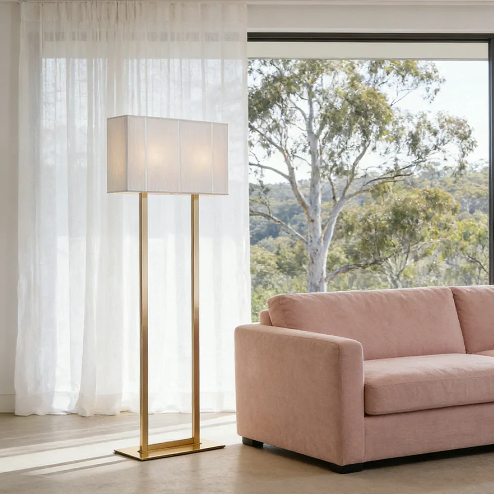 LUXORA Floor Lamp Soft Ambient Lighting White Shade Gold Base Metal Frame Hand-Crafted Wire Design - Image 2
