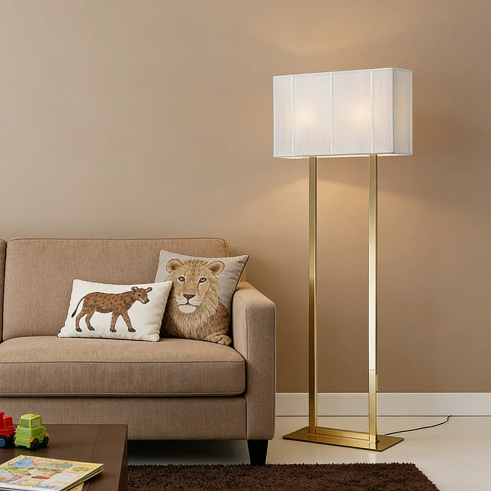 LUXORA Floor Lamp Soft Ambient Lighting White Shade Gold Base Metal Frame Hand-Crafted Wire Design - Image 4
