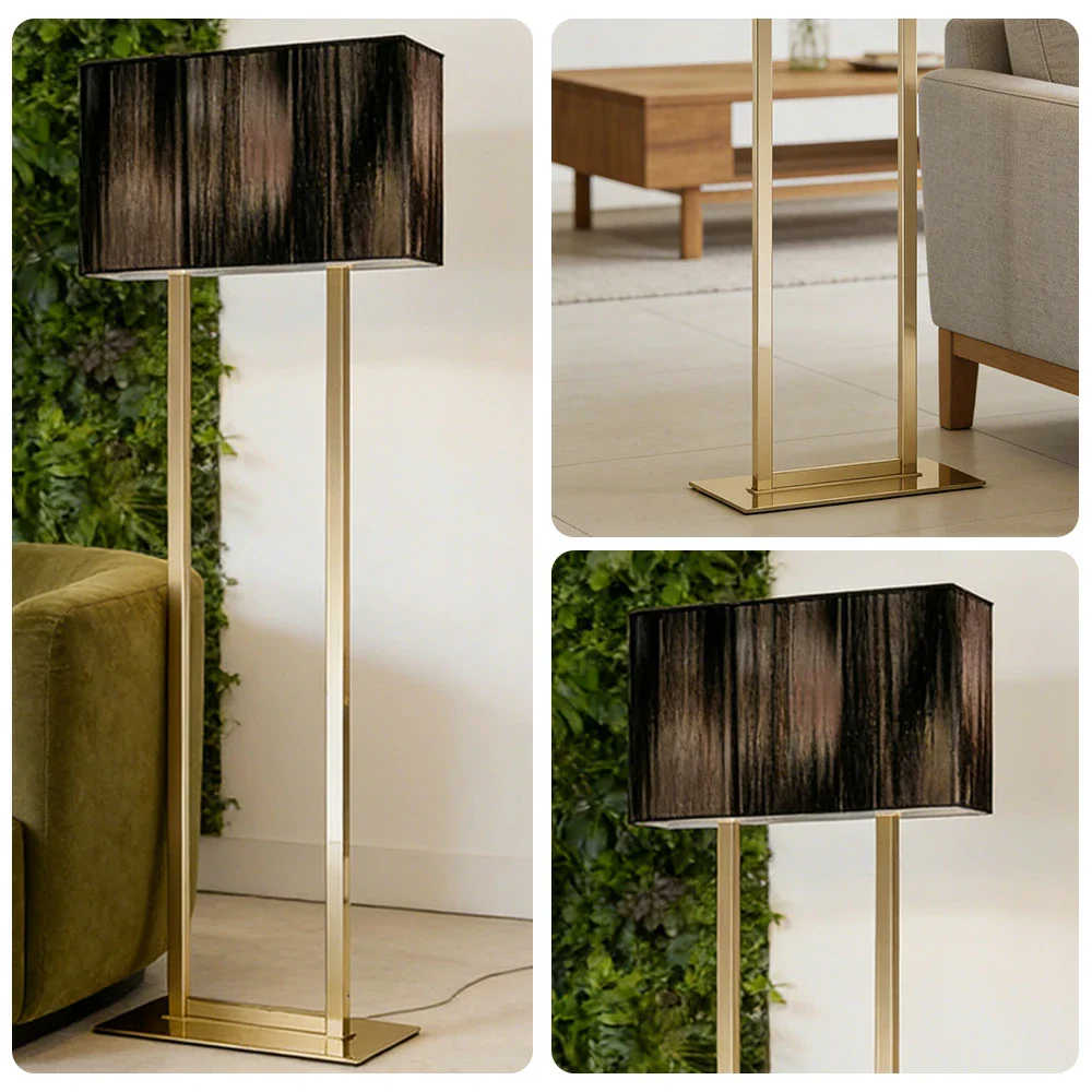 LUXORA Floor Lamp Soft Ambient Lighting Grey Shade Gold Base Metal Frame Hand-Crafted Wire Design - Image 3