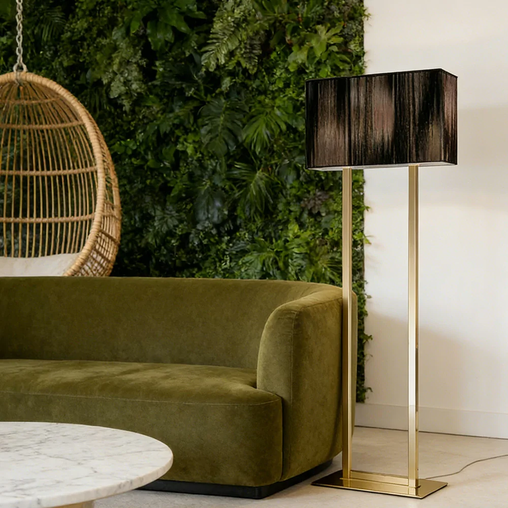 LUXORA Floor Lamp Soft Ambient Lighting Grey Shade Gold Base Metal Frame Hand-Crafted Wire Design - Image 4