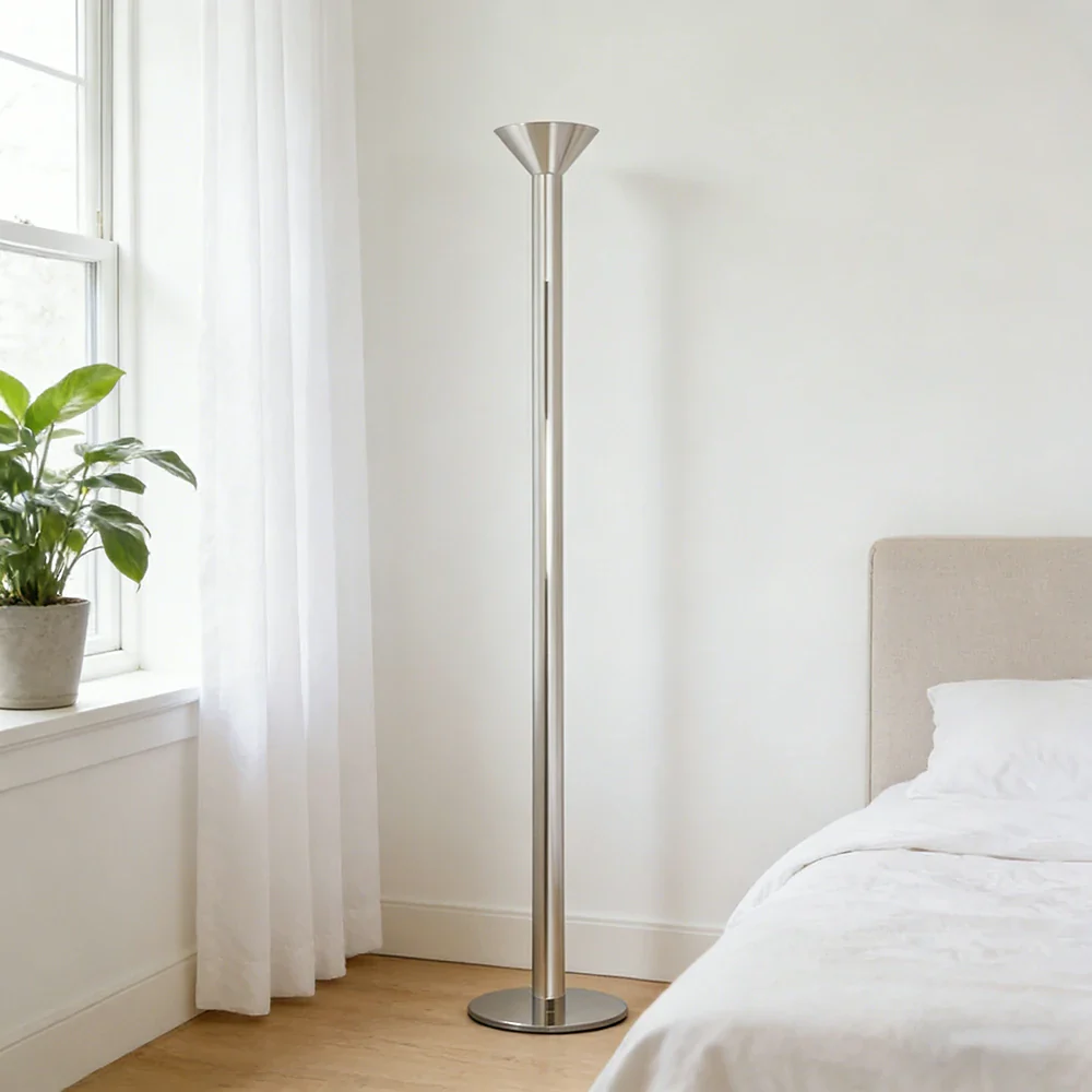 LUXORA Floor Lamp Soft Ambient Lighting Fabric Shade Metal Frame Stable Base Multi-Scene Use - Silver - Image 2