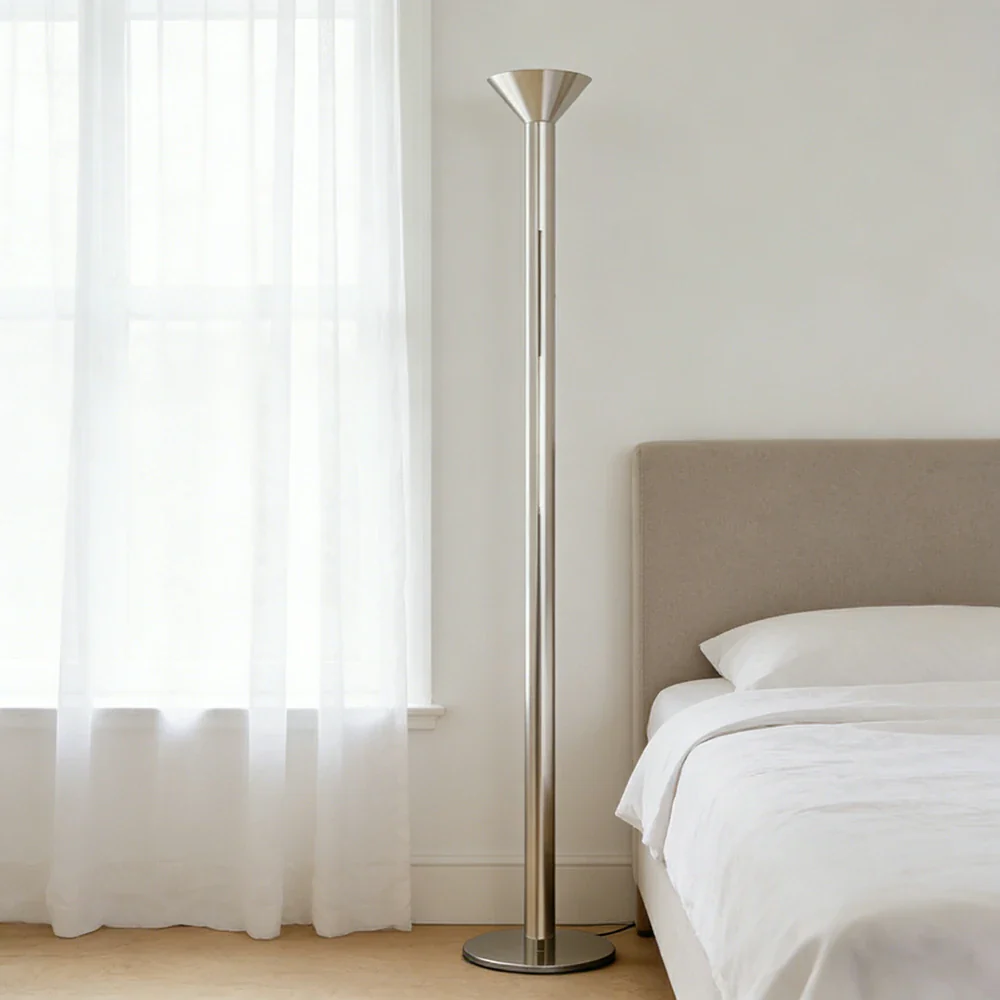 LUXORA Floor Lamp Soft Ambient Lighting Fabric Shade Metal Frame Stable Base Multi-Scene Use - Silver - Image 4