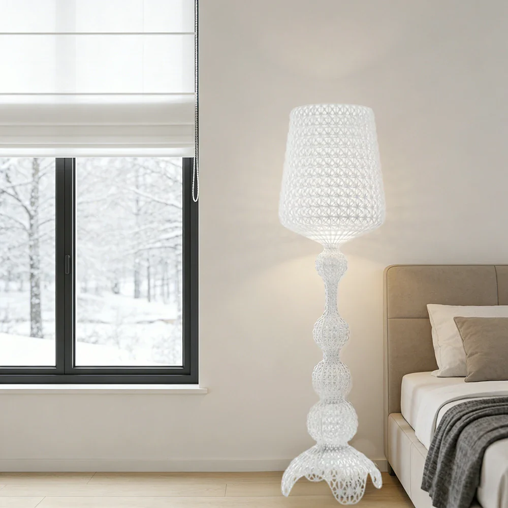 LUXORA Floor Lamp Elegant Ambient Lighting Fabric Shade Sturdy Metal Frame Adjustable Light Direction - White - Image 2