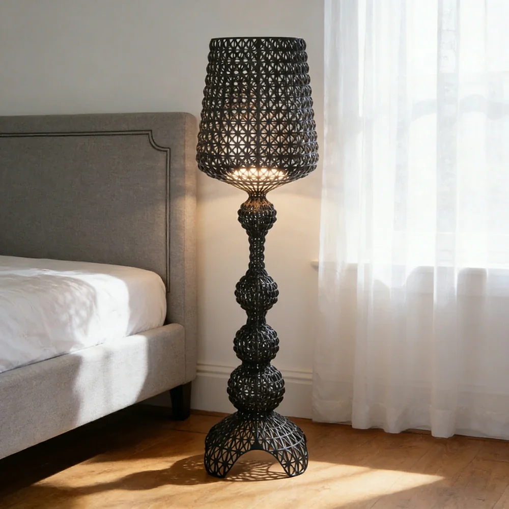 LUXORA Floor Lamp Elegant Ambient Lighting Fabric Shade Sturdy Metal Frame Adjustable Light Direction - Black - Image 2