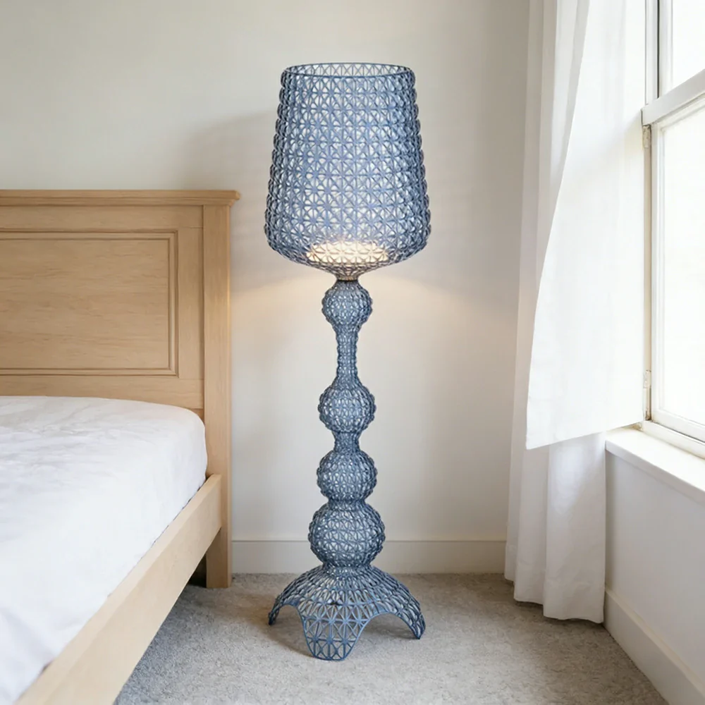 LUXORA Floor Lamp Elegant Ambient Lighting Fabric Shade Sturdy Metal Frame Adjustable Light Direction - Blue - Image 2