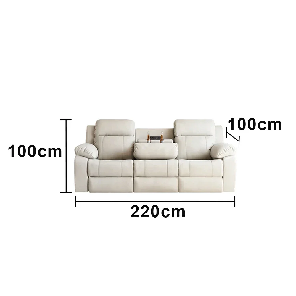 LUXORA 220/250cm 3-Seater Electric Recliner Sofa Wide-Angle Adjustment Premium Imported Leather 7D Fibre Comfort Support with Centre Backrest Console Table - Beige - Image 5