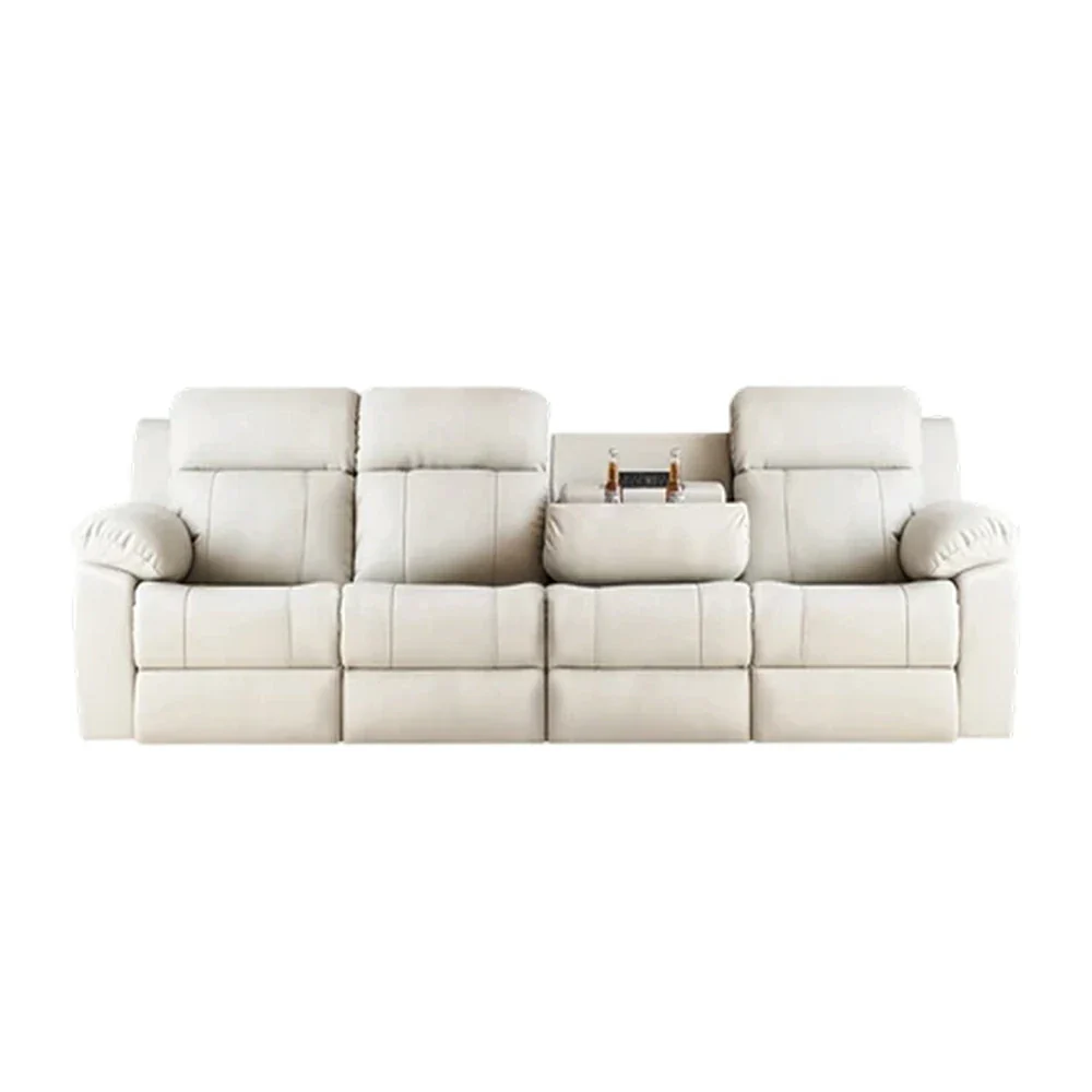LUXORA 280/320cm 4-Seater Electric Recliner Sofa Wide-Angle Adjustment Premium Imported Leather 7D Fibre Comfort Support with Centre Backrest Console Table - Beige