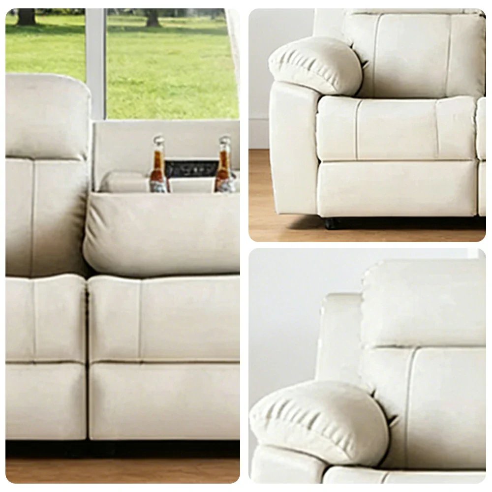 LUXORA 280/320cm 4-Seater Electric Recliner Sofa Wide-Angle Adjustment Premium Imported Leather 7D Fibre Comfort Support with Centre Backrest Console Table - Beige - Image 3