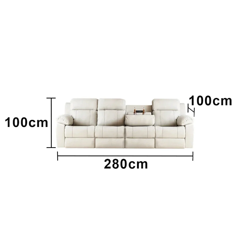 LUXORA 280/320cm 4-Seater Electric Recliner Sofa Wide-Angle Adjustment Premium Imported Leather 7D Fibre Comfort Support with Centre Backrest Console Table - Beige - Image 5
