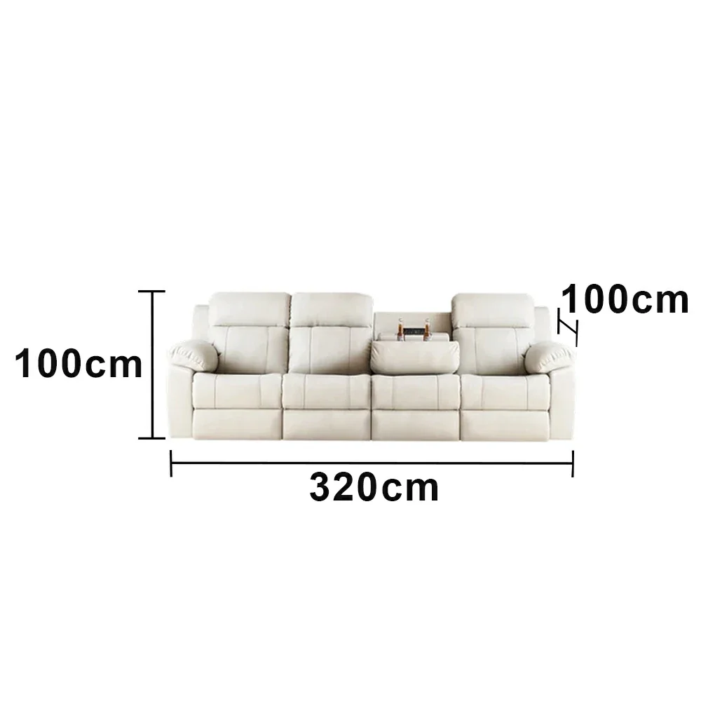 LUXORA 280/320cm 4-Seater Electric Recliner Sofa Wide-Angle Adjustment Premium Imported Leather 7D Fibre Comfort Support with Centre Backrest Console Table - Beige - Image 6