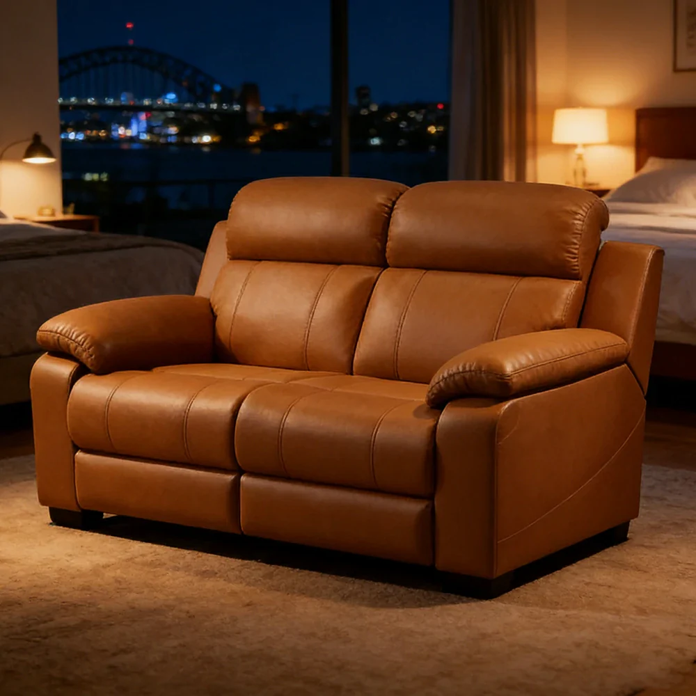 LUXORA 160/180cm 2-Seater Electric Recliner Sofa Wide-Angle Adjustment Premium Imported Leather 7D Fibre Comfort Support - Brown - Image 4