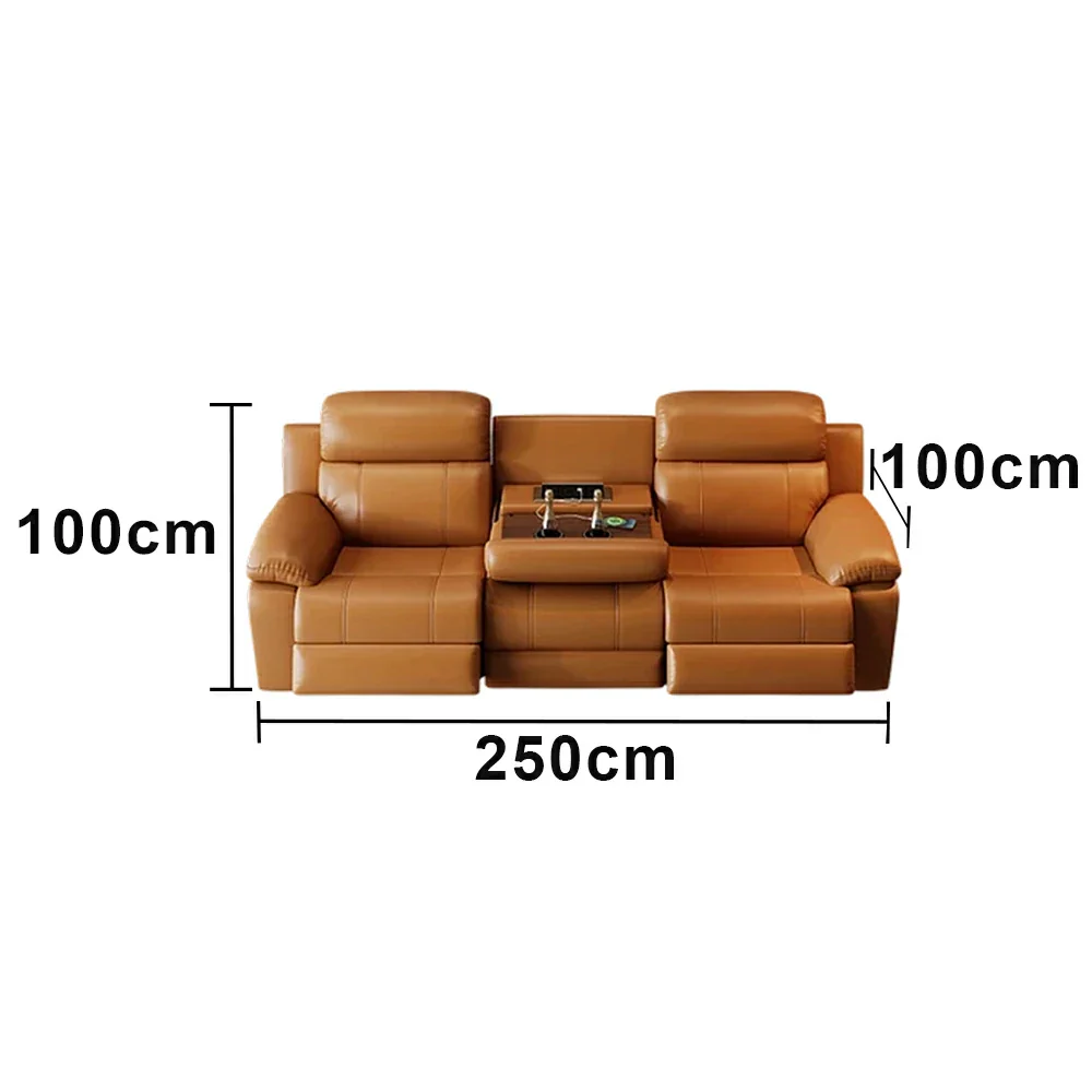 LUXORA 220/250cm 3-Seater Electric Recliner Sofa Wide-Angle Adjustment Premium Imported Leather 7D Fibre Comfort Support with Centre Backrest Console Table - Brown - Image 6