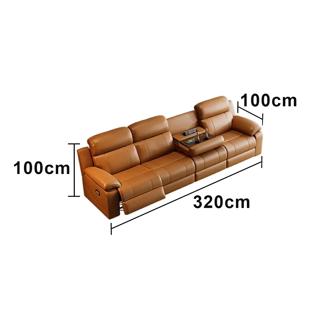 LUXORA 280/320cm 4-Seater Electric Recliner Sofa Wide-Angle Adjustment Premium Imported Leather 7D Fibre Comfort Support with Centre Backrest Console Table - Brown - Image 6