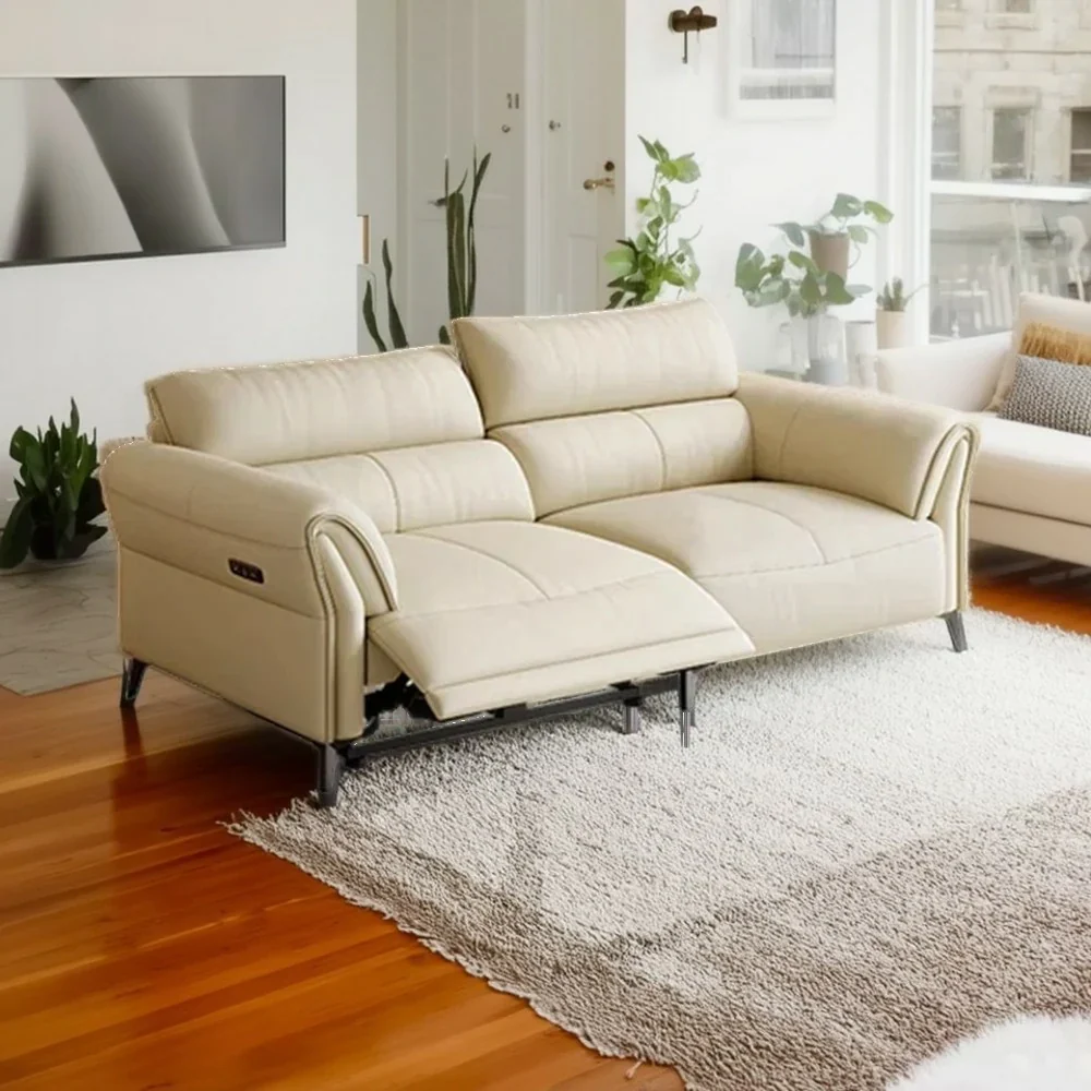 LUXORA 166/186cm Electric Recliner Sofa 2-Seater Full Electric Wide-Angle Adjustment Top-Grain Leather Comfort Design - Beige - Image 2