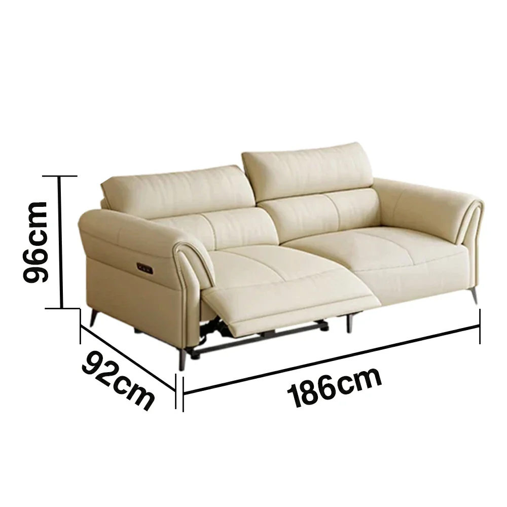 LUXORA 166/186cm Electric Recliner Sofa 2-Seater Full Electric Wide-Angle Adjustment Top-Grain Leather Comfort Design - Beige - Image 6