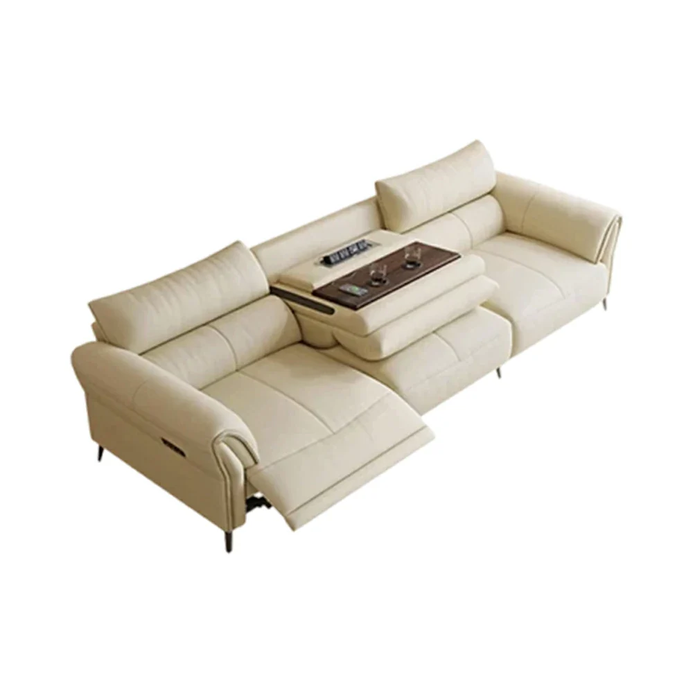 LUXORA 226/256cm Electric Recliner Sofa 3-Seater Dual Side Power Center Console Backrest Top-Grain Leather Comfort Design - Beige