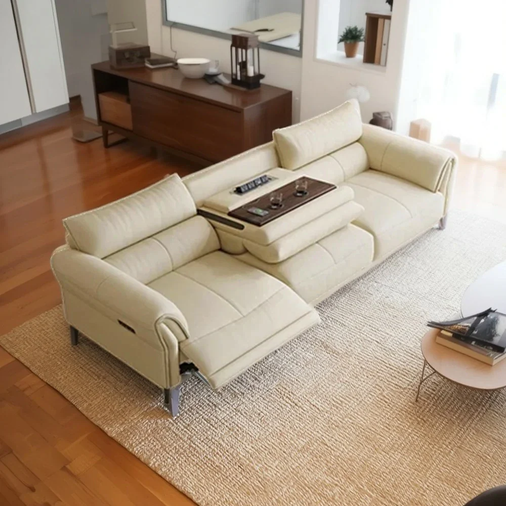LUXORA 226/256cm Electric Recliner Sofa 3-Seater Dual Side Power Center Console Backrest Top-Grain Leather Comfort Design - Beige - Image 2