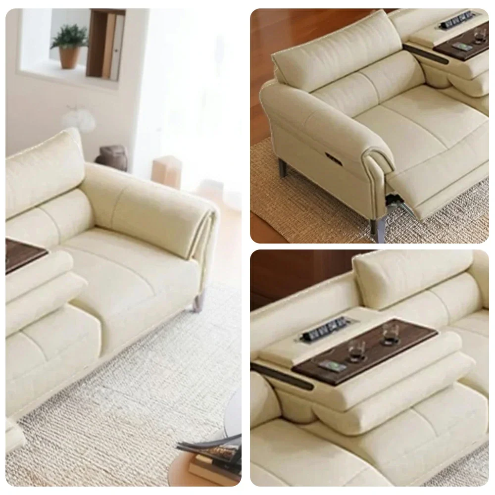 LUXORA 226/256cm Electric Recliner Sofa 3-Seater Dual Side Power Center Console Backrest Top-Grain Leather Comfort Design - Beige - Image 3