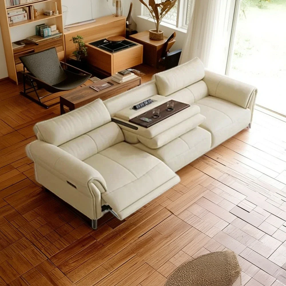 LUXORA 226/256cm Electric Recliner Sofa 3-Seater Dual Side Power Center Console Backrest Top-Grain Leather Comfort Design - Beige - Image 4