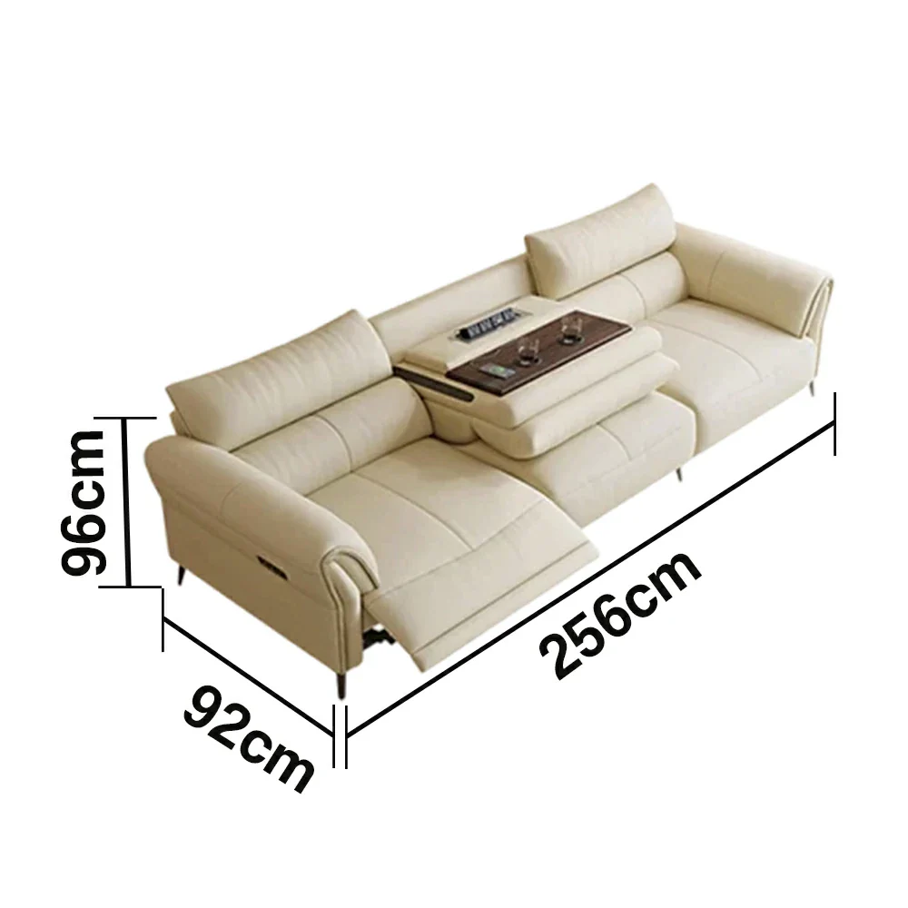 LUXORA 226/256cm Electric Recliner Sofa 3-Seater Dual Side Power Center Console Backrest Top-Grain Leather Comfort Design - Beige - Image 6
