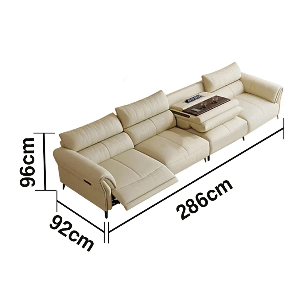 LUXORA 286/326cm Electric Recliner Sofa 4-Seater Side Power Seats Center Power Console Top-Grain Leather Comfort Design - Beige - Image 5