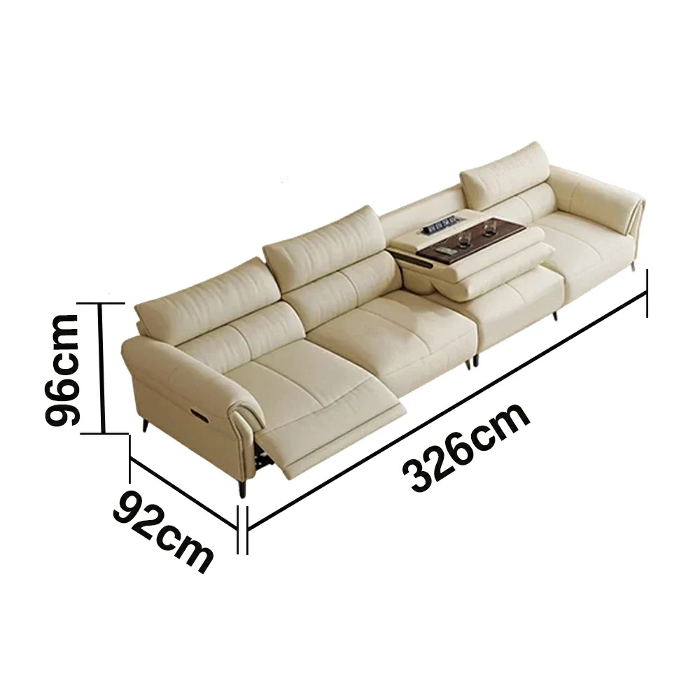 LUXORA 286/326cm Electric Recliner Sofa 4-Seater Side Power Seats Center Power Console Top-Grain Leather Comfort Design - Beige - Image 6