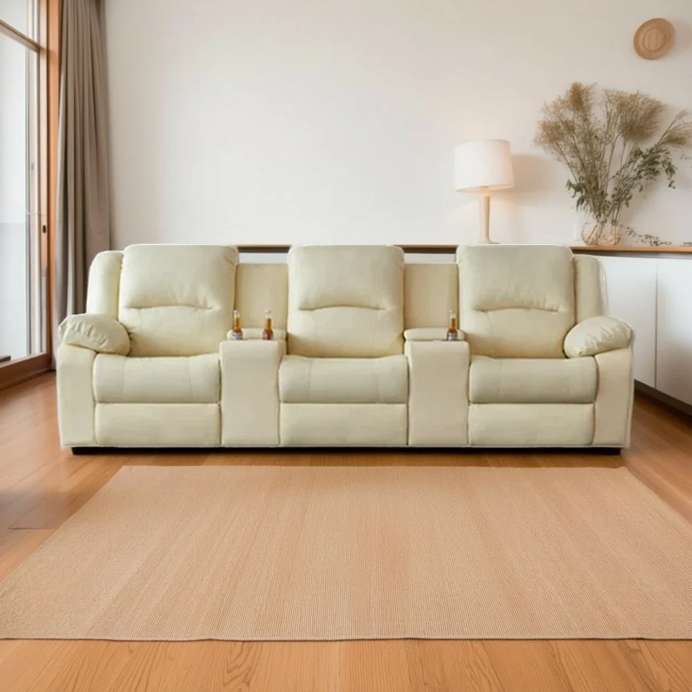 LUXORA 280/310cm Full Electric Recliner Sofa 3-Seater with Dual Storage Consoles Home Theatre Comfort Design - Beige - Image 2