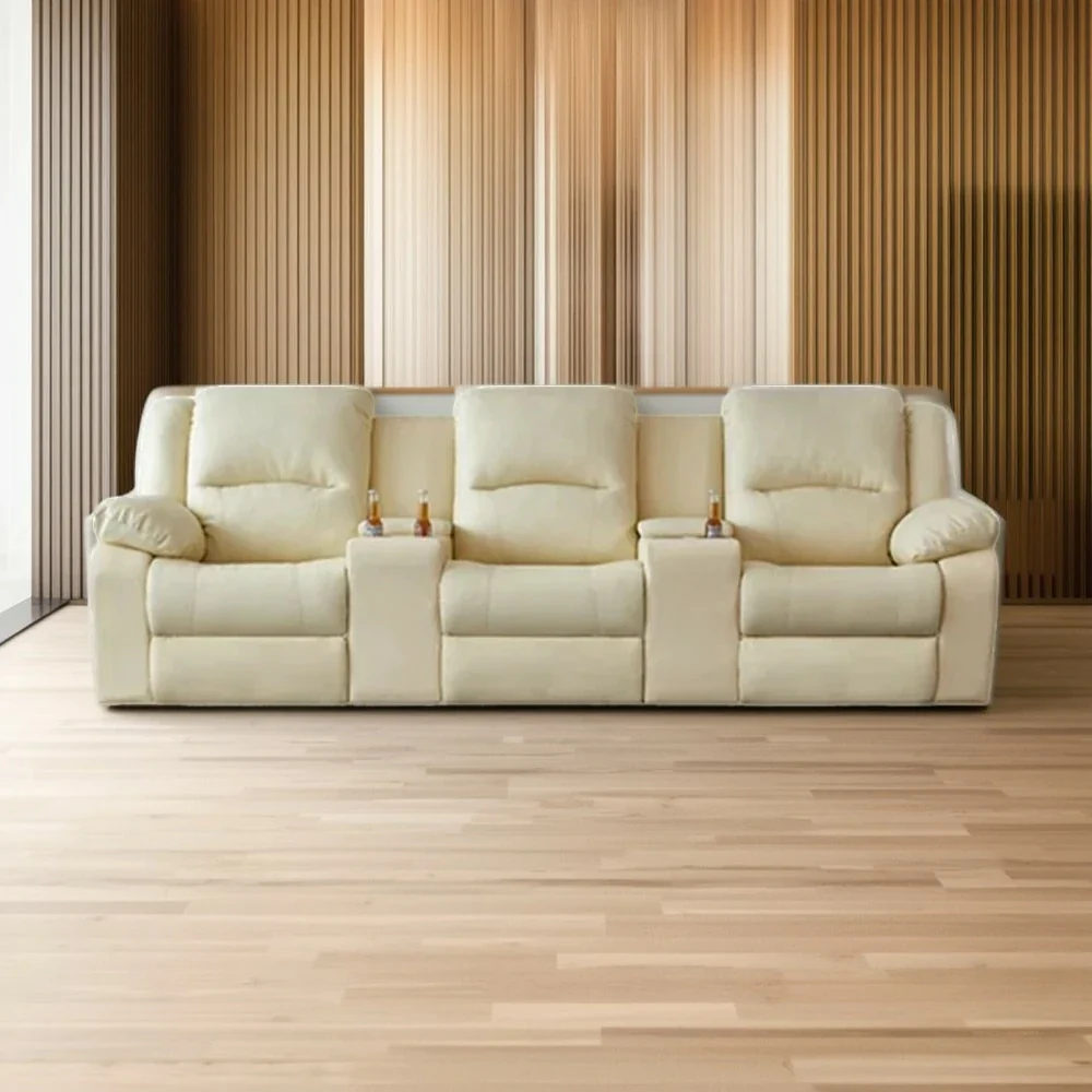 LUXORA 280/310cm Full Electric Recliner Sofa 3-Seater with Dual Storage Consoles Home Theatre Comfort Design - Beige - Image 4