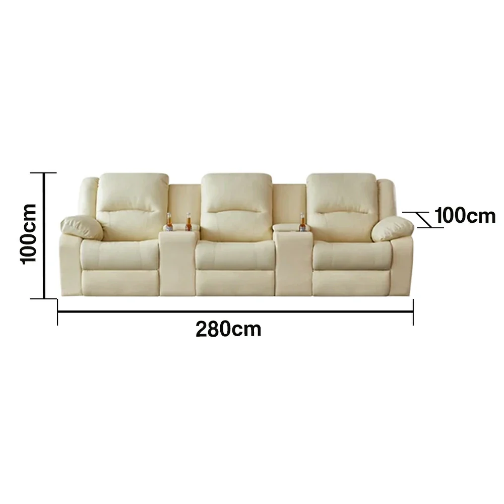 LUXORA 280/310cm Full Electric Recliner Sofa 3-Seater with Dual Storage Consoles Home Theatre Comfort Design - Beige - Image 5