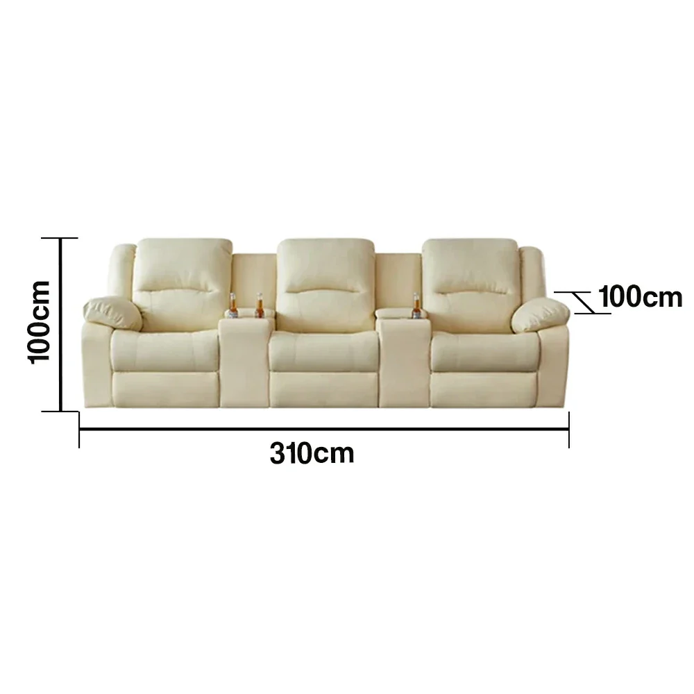 LUXORA 280/310cm Full Electric Recliner Sofa 3-Seater with Dual Storage Consoles Home Theatre Comfort Design - Beige - Image 6