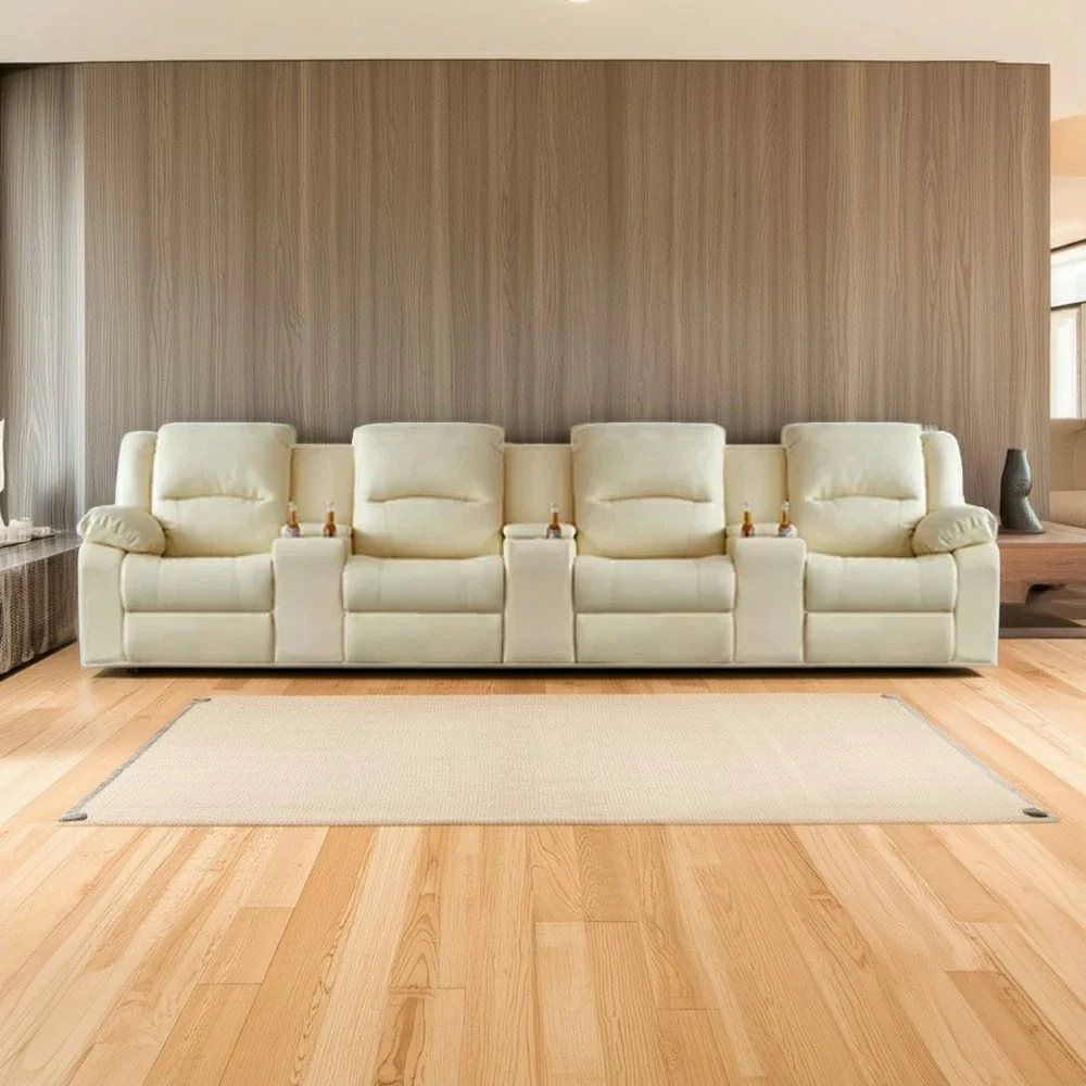 LUXORA 370/410cm Full Electric Recliner Sofa 4-Seater with Triple Storage Consoles Home Theatre Comfort Seating - Beige - Image 2
