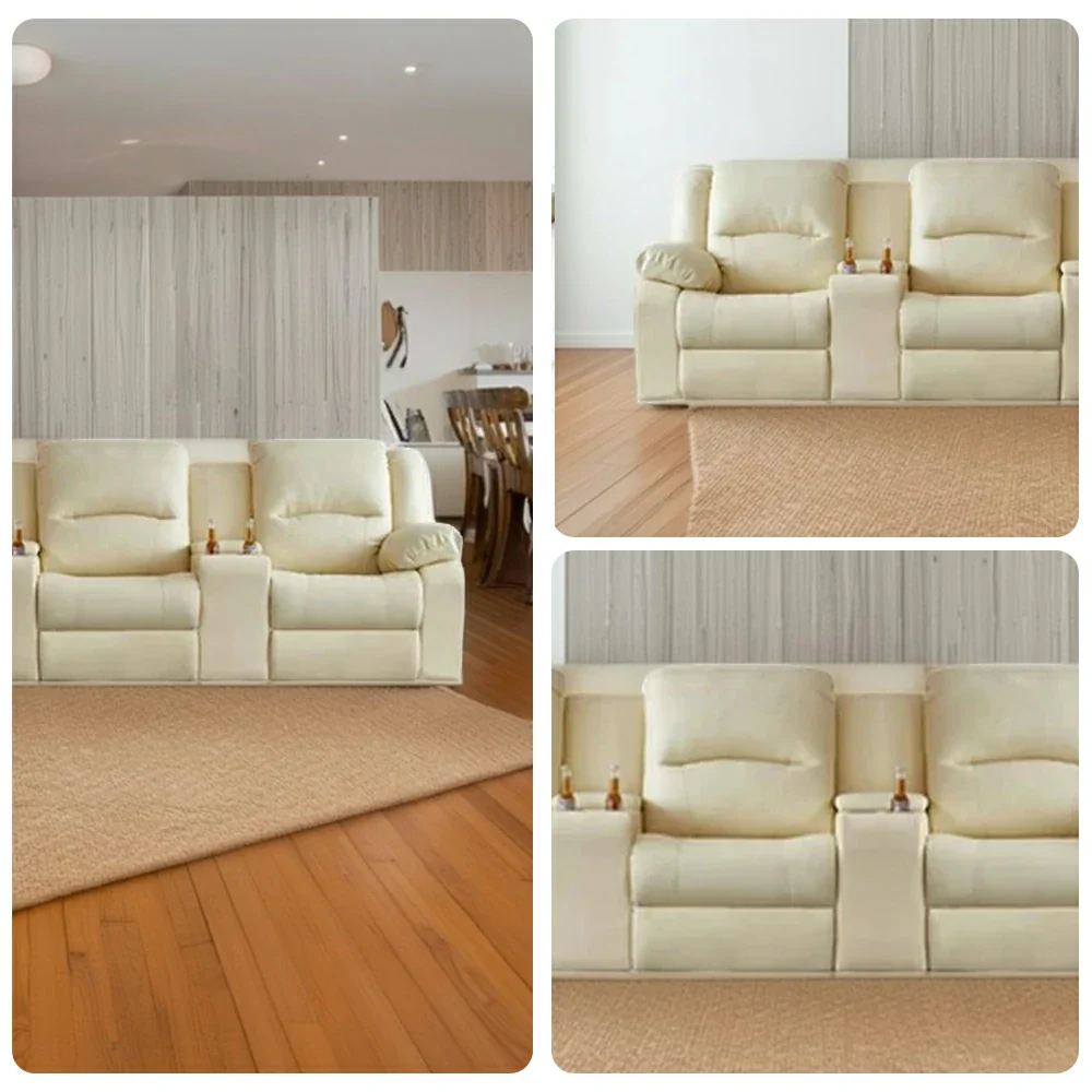 LUXORA 370/410cm Full Electric Recliner Sofa 4-Seater with Triple Storage Consoles Home Theatre Comfort Seating - Beige - Image 3
