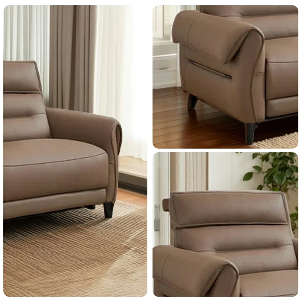 LUXORA 121/196cm Electric Recliner Armchair Flagship Edition Top-Grain Leather 55D High-Resilience Foam Comfort Design - Brown - Image 5