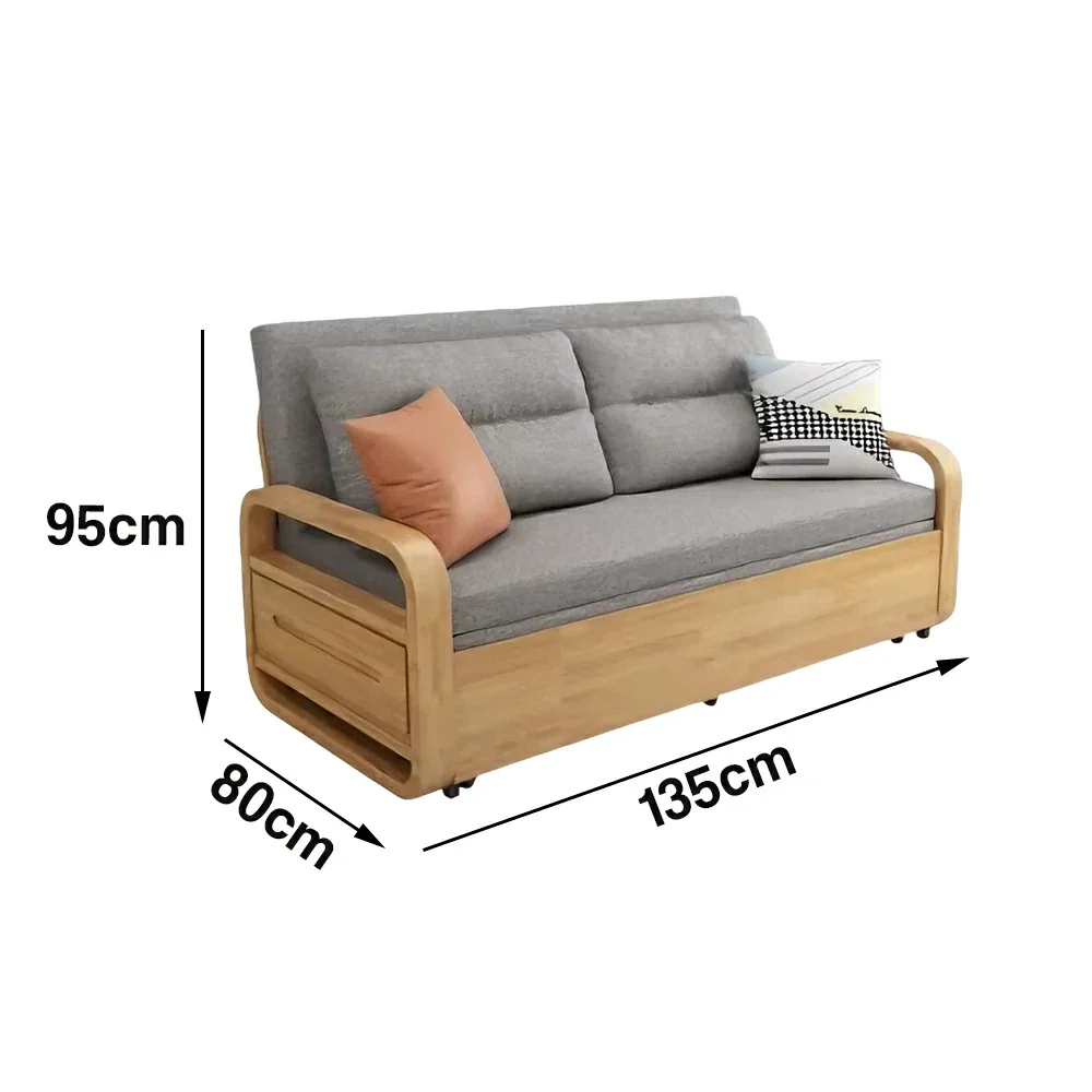 LUXORA 135/165cm Sofa Bed, Dual-Function Pull-Out Design, Cotton-Linen Upholstery, Solid Wood & Metal Frame, Quiet Rollers - Grey - Image 5
