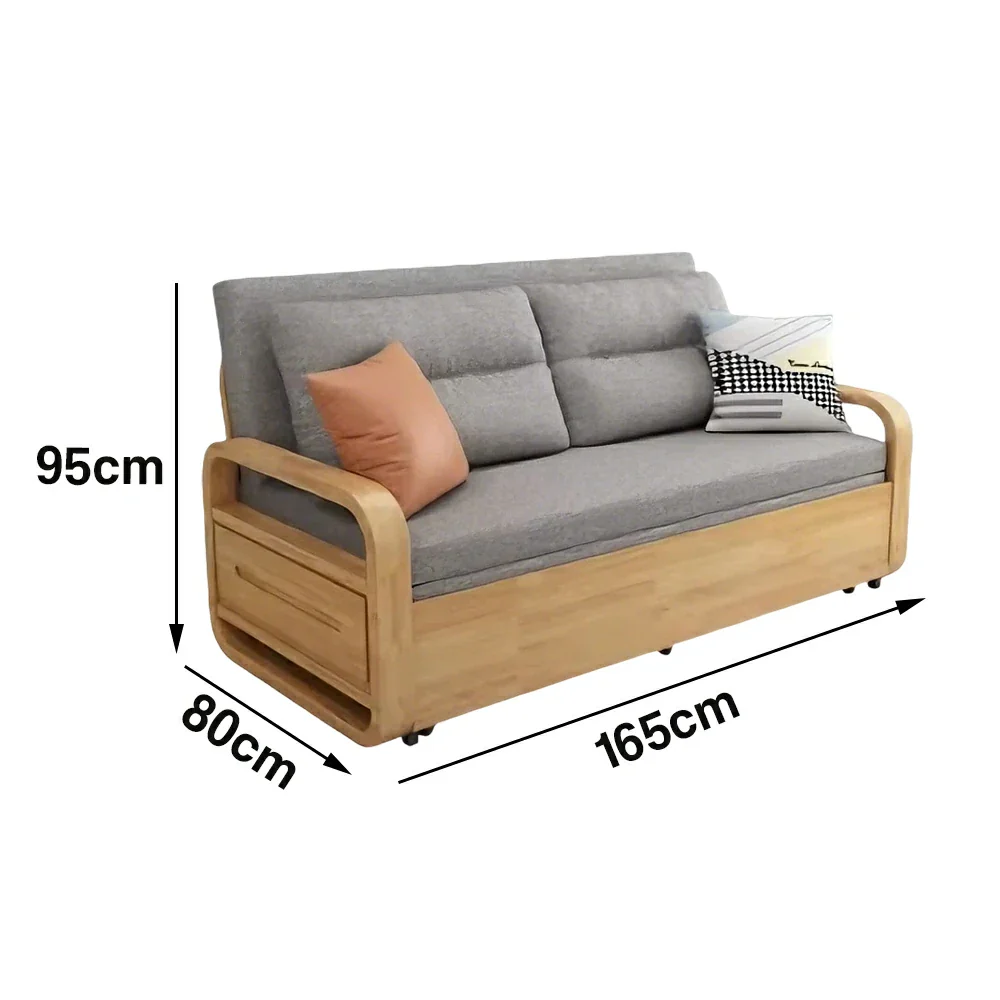 LUXORA 135/165cm Sofa Bed, Dual-Function Pull-Out Design, Cotton-Linen Upholstery, Solid Wood & Metal Frame, Quiet Rollers - Grey - Image 6