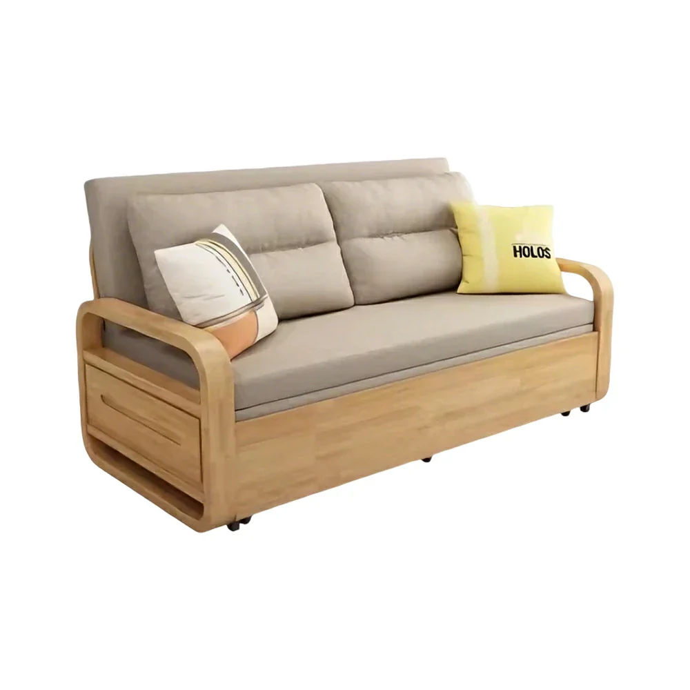 LUXORA 135/165cm Sofa Bed, Dual-Function Pull-Out Design, Cotton-Linen Upholstery, Solid Wood & Metal Frame, Quiet Rollers - Coffee