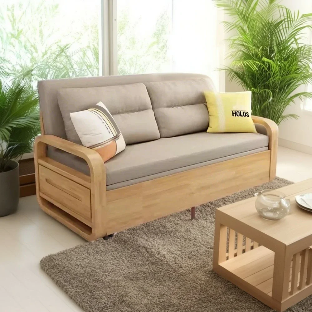 LUXORA 135/165cm Sofa Bed, Dual-Function Pull-Out Design, Cotton-Linen Upholstery, Solid Wood & Metal Frame, Quiet Rollers - Coffee - Image 2