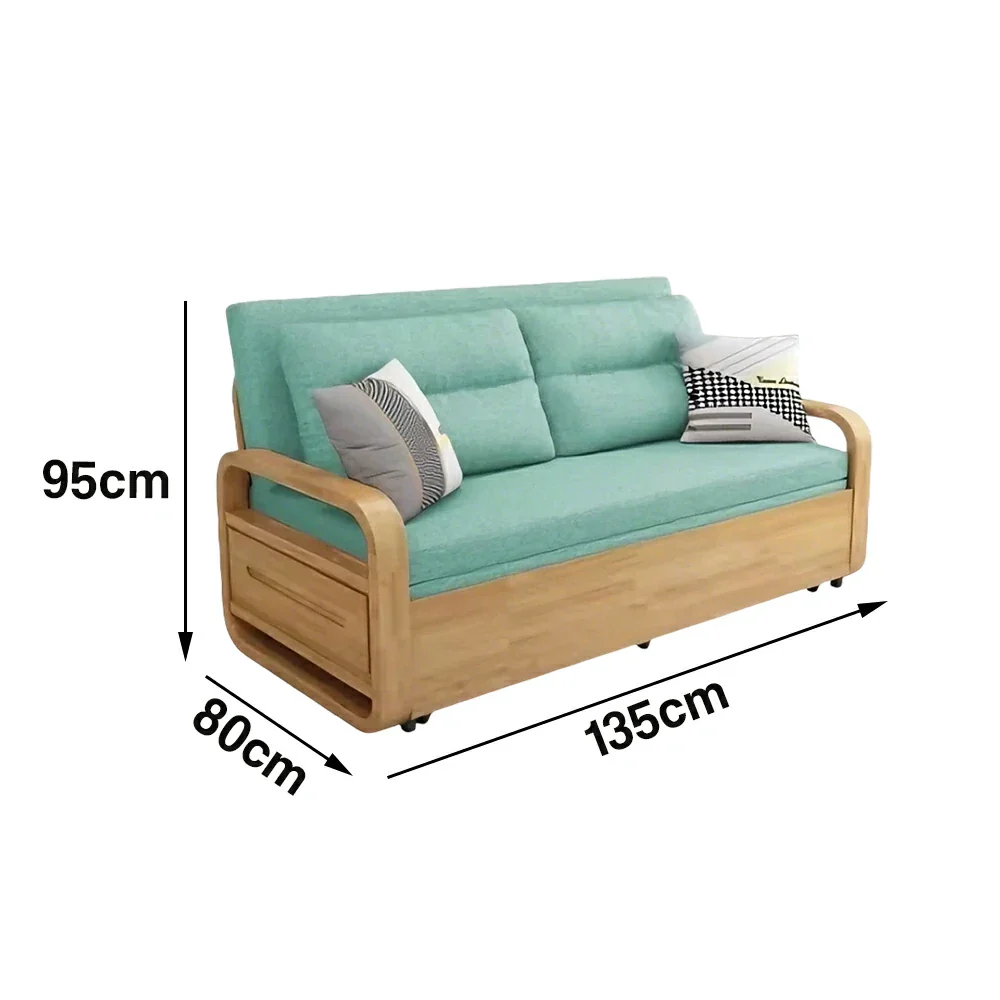 LUXORA 135/165cm Sofa Bed, Dual-Function Pull-Out Design, Cotton-Linen Upholstery, Solid Wood & Metal Frame, Quiet Rollers - Green - Image 5
