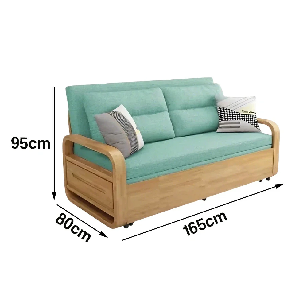 LUXORA 135/165cm Sofa Bed, Dual-Function Pull-Out Design, Cotton-Linen Upholstery, Solid Wood & Metal Frame, Quiet Rollers - Green - Image 6