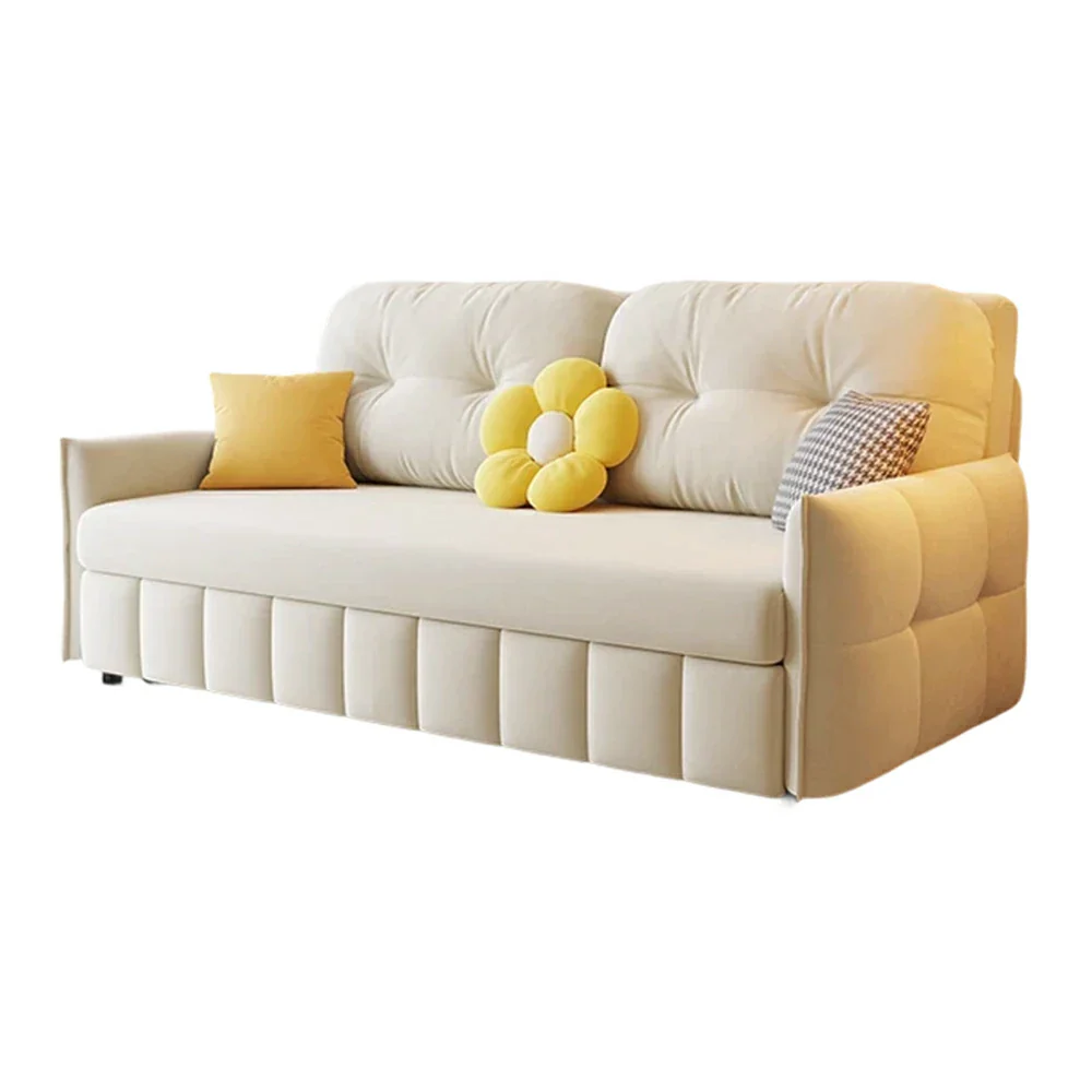 LUXORA 145/175cm Sofa Bed, Dual-Function Sofa to Bed Design, Soft Velvet Upholstery, Carbon Steel Frame, Removable Cover with Rollers - Beige