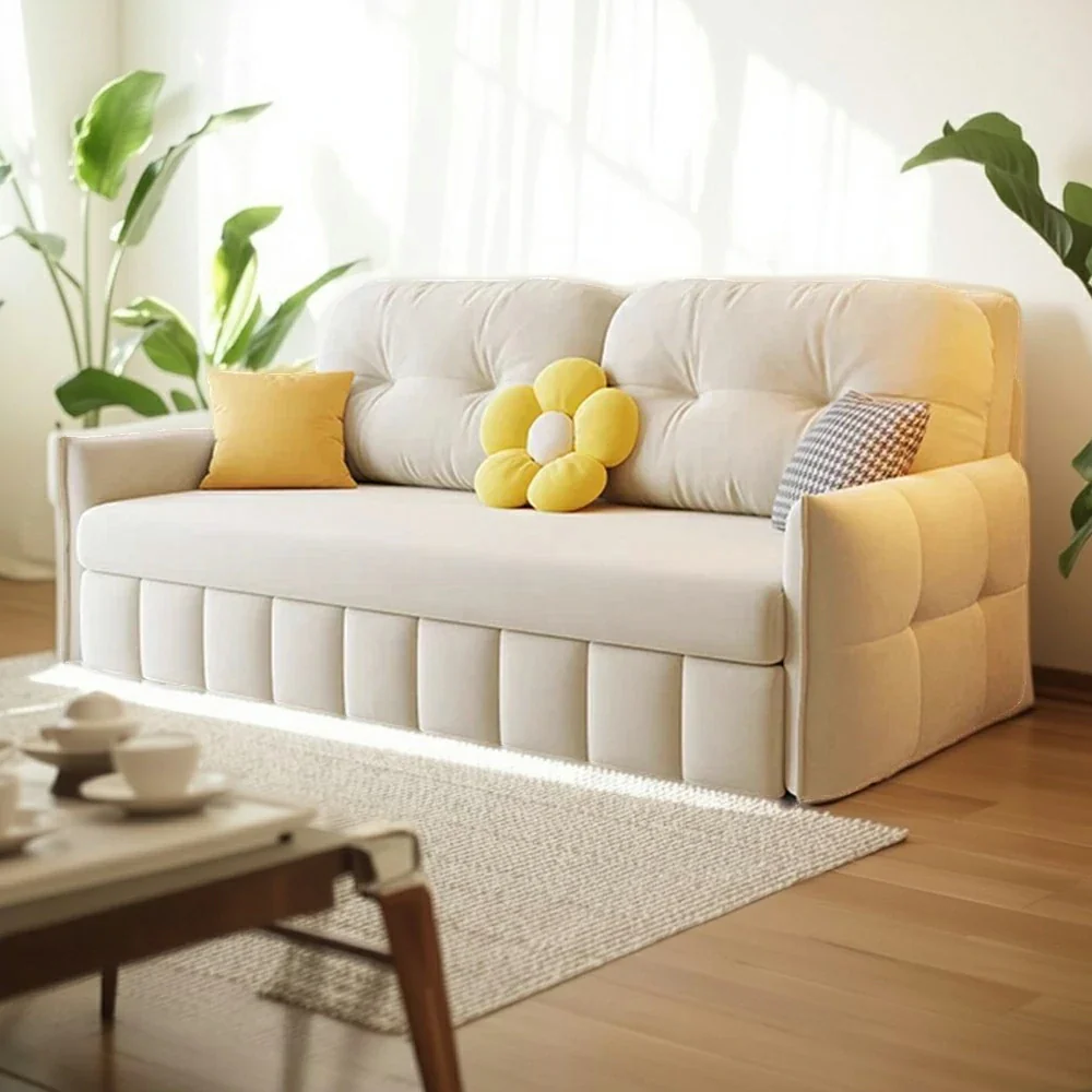 LUXORA 145/175cm Sofa Bed, Dual-Function Sofa to Bed Design, Soft Velvet Upholstery, Carbon Steel Frame, Removable Cover with Rollers - Beige - Image 2