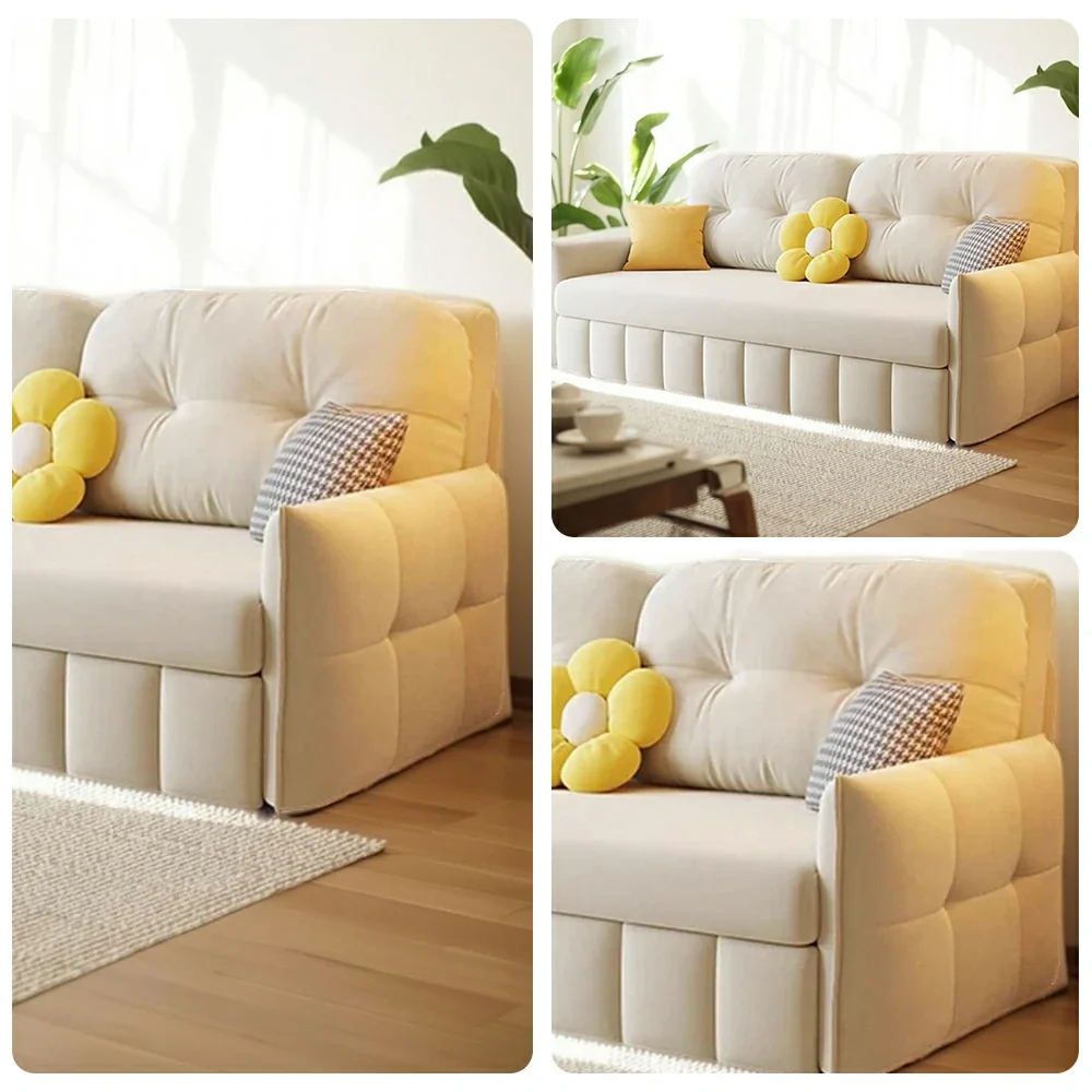 LUXORA 145/175cm Sofa Bed, Dual-Function Sofa to Bed Design, Soft Velvet Upholstery, Carbon Steel Frame, Removable Cover with Rollers - Beige - Image 3