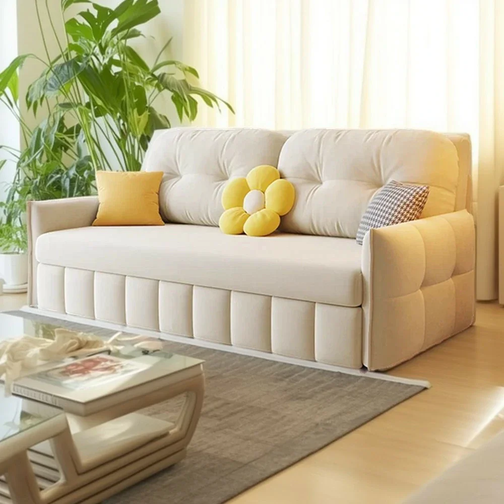 LUXORA 145/175cm Sofa Bed, Dual-Function Sofa to Bed Design, Soft Velvet Upholstery, Carbon Steel Frame, Removable Cover with Rollers - Beige - Image 4