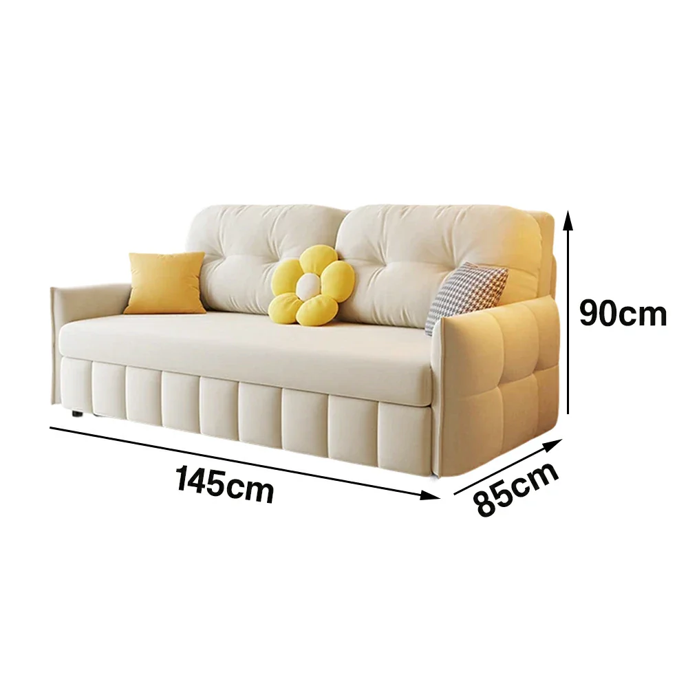 LUXORA 145/175cm Sofa Bed, Dual-Function Sofa to Bed Design, Soft Velvet Upholstery, Carbon Steel Frame, Removable Cover with Rollers - Beige - Image 5
