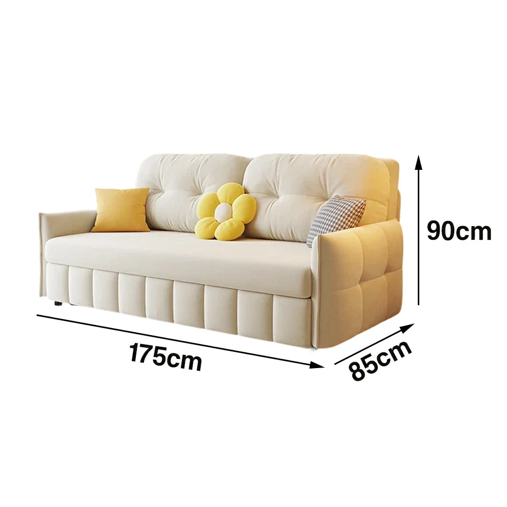 LUXORA 145/175cm Sofa Bed, Dual-Function Sofa to Bed Design, Soft Velvet Upholstery, Carbon Steel Frame, Removable Cover with Rollers - Beige - Image 6